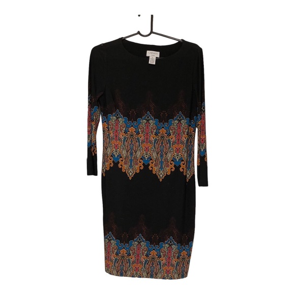 Carmen Carmen Marc Valvo W Size M  Crew Neck 3/4 Sleeve  M/Black Sheath Dress - Picture 11 of 11